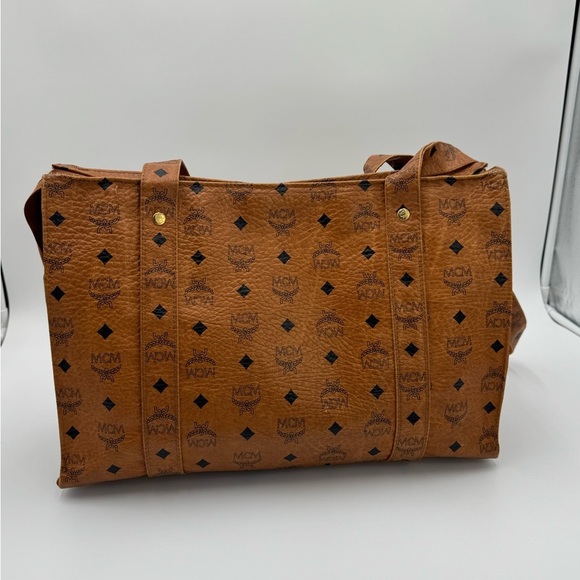MCM Vintage Visetos Monogram Cognac Large Shopper Tote Carryall Shoulder Bag EUC - Picture 3 of 17